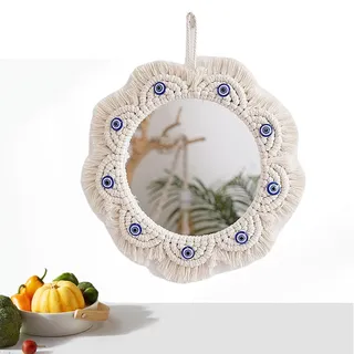NSXIN Makramee Wandspiegel Hängender Spiegel mit Fransen, Runden Handgefertigt Boho Spiegel Wanddeko, Gewebten Wandbehang Deko für Wohnung, Zuhause, Schlafzimmer, Wohnzimmer (B)