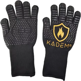 Unisex Aramid Backofenhandschuhe Grillhandschuhe Hitzebeständig bis 800 °C | Ofenhandschuhe Kochhandschuhe | feuerfest rutschfest | Goldflamme S/M