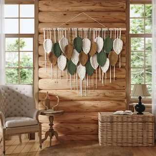 Großes Wandteppich, Boho Makramé gewebt, handgefertigt, mit Quasten, Blatt, Wandteppich, Bohemian Wanddekoration für Schlafzimmer, Wohnzimmer, Galerie, Hintergrund