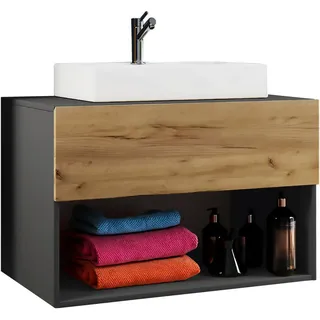 Mid.you Waschtischkombi , Anthrazit, Honigeiche , Holzwerkstoff , 2-teilig , 1 Schublade(n) Schubladen , 80 cm , hängend , Badezimmer, Waschbecken & Armaturen, Waschtische