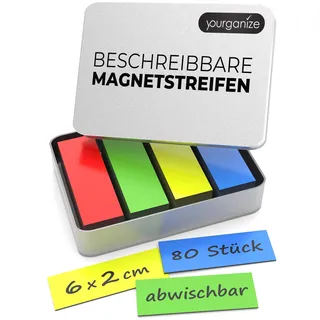 YOURGANIZE® Magnetstreifen beschreibbar | 80 Stück, 60x20 mm | Magnetschilder zum Beschriften | Für Kühlschrank, Whiteboard & Tafel | Magnetstreifen