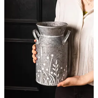 venalys Milchkanne im Vintage-Stil, verzinktes Metall, rustikale Blumenvase, dekorative Blumen-Milchkännchen-Vase für Heimdekoration, 27 cm hoch