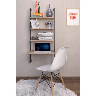 Modern Industrial Wall Shelf, Brown & Black, 49 x 120 x 20 cm | 100% Melamine Coated Particle Board & Metal Frame | Stylish Storage Solution for Home & Office