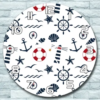 Wanduhr aus Glas Rund fi 30 Marine Anker Nautische Attribute Wohnzimmer Büro - Blau