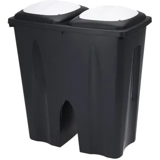 Duo Mülleimer 50 Liter schwarz mit Push Deckel in weiß - 2x 25 L - Kunststoff Doppel Abfalleimer recycelbar mit Klappverschluss - Schwarz, Weiß