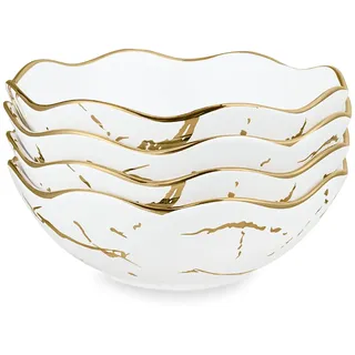 fanquare Gold Marmor Salatschüssel Groß 4er Set, Wellenförmig Pastaschalen Porzellan, Dessertschalen Keramik für Geschenke