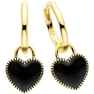 Aniston JEWELRY & WATCHES Paar Creolen »Schmuck Geschenk mit Emaille Herzeinhänger schwarz« Einhänger abnehmbar, schwarz