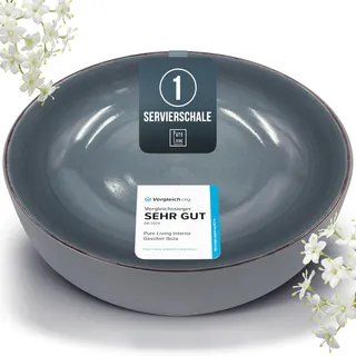 Steingut Servierschüssel Rustic TESTSIEGER, Hochwertige Landhausstil Salatschüssel, Servierschale - Bowl Schüssel Groß, Salatschale - Pure Living in Rauchblau