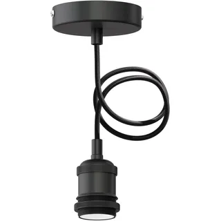 ledscom.de Pendelleuchte/Hängelampe RETRA, Textilkabel, schwarz matt, 1x E27 max. 60W