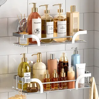 TAILI Duschablage ohne Bohren Duschablage Saugnapf Extra Stark,2 Set Silber | Saugnapf Dusche Organizer Große Kapazität Rostfreier Bad Organizer Ohne Bohren Badezimmer Zubehör für Shampoo Duschkorb