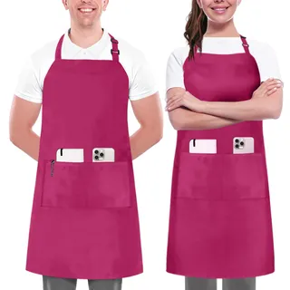 Utopia Kitchen Latzschürzen mit extra langen Bändern, Rosa, 2 Stück