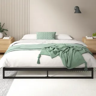 Zinus Trisha Bettgestell 140x200 cm - 15 cm Niedrige Bauweise - Metallbett 140x200 mit Lattenrost aus Holz - Umweltfreundliche Verpackung & Einfache Montage - Schwarz