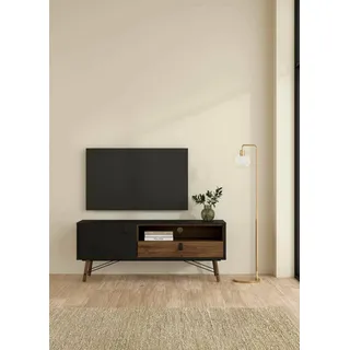 Dmora - Fernsehschrank Yvette, Ständer für Wohnzimmerfernseher, Niedriges Wohnzimmer-Sideboard, TV-Ständerbasis, 150x40 h60 cm, Schwarz und Walnuss