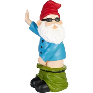BRUBAKER Gartenzwerg pinkelt - Pinkelnder Zwerg Gnom mit Sonnenbrille und Mütze - Gartenfigur Lustig - Dekoration Wetterfest für Garten Campingplatz - Gartendeko für außen - 23 cm groß