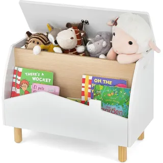 FANTASK Spielzeugkiste Holz mit Regal, Spielzeugtruhe mit Deckel, Aufbewahrungstruhe Spielzeugbox für Kinderspielzeug