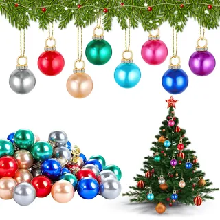 64 Stück Weihnachtskugeln Klein Bunt, Mini Bunt Christbaumkugeln Kunststoff, Mini Weihnachtskugeln Kunststoff, Christbaumkugel für Urlaub Hochzeit Party Weihnachtsdeko Christbaumschmuck und DIY-Ideen