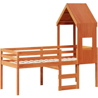 Hochbett mit Dach Wachsbraun 90x190 cm Massivholz Kiefer - Braun