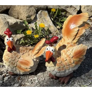 Bambelaa! Gartenfigur Lustige Deko Hühner Garten Figuren Draußen Groß Wetterfest Polyresin Hühnerfiguren Gartendeko Huhn Tiere Frühling Außenbereich Henne Outdoor Bunt 2er Set