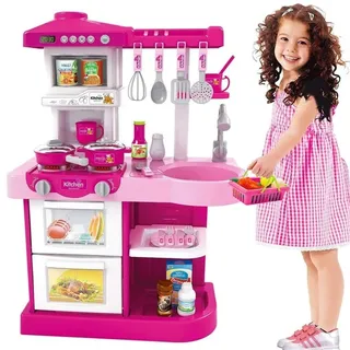 Bakaji Spielküche für Kinder mit funktionierendem Herd Lichter und Geräusche Ofen und Spülmaschine zum Öffnen Spüle und 30 Zubehörteile My Little Chef Spiel inklusive Größe 52 x 26 x 72 cm (Rosa)