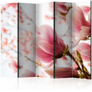artgeist Paravent , Weiß, Pink , Holz, Textil , Kiefer , massiv , Blume , 225x172x3 cm , Motiv auf Vorder- und Rückseite , Wohnzimmer, Raumteiler, Paravents