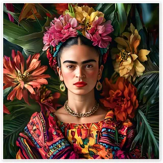 Posterlounge Frida Kahlo Floral Poster | 30 x 30 cm von Mark Ashkenazi Bunt Wandbilder Wanddeko