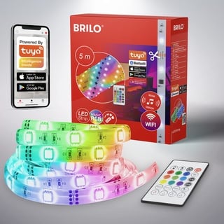 Brilo BRILONER Leuchten - RGBIC LED Strip 5m, Magic RGBIC Lichtband kürzbar, App-Steuerung, Fernbedienung, Musiksensor, Sprachgesteuert, LED Band, LED Leiste, RGBIC LED Streifen, Weiß, 2313-150