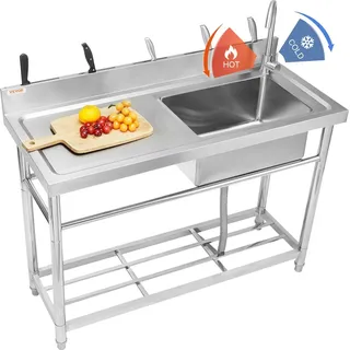 Vevor Edelstahl-Waschbecken, 1 Fach, Freistehendes Waschbecken mit Werkbank-Wasserhahn und Beinen, 500 x 330 x 220 mm Kommerzielle Einzelspülbecke...
