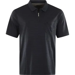 Hajo Shirt Gestreiftes Kurzarm-Poloshirt Softknit mit verdecktem Reißverschluss und Brusttasche in Regular Fit - Schwarz