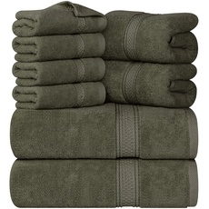 Utopia Towels 8-teiliges Premium-Handtuch-Set, 2 Badetücher, 2 Handtücher und 4 Waschlappen, 600 g/m2, 100% ringgesponnene Baumwolle, Fitnessstudio, Hotel und Spa (Dusty Olive)