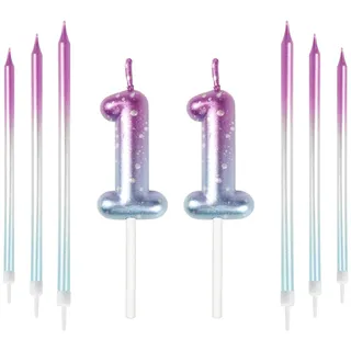 mciskin Lila-blaue Kerzen zum 11. Geburtstag, bunte lange Kerze mit Zahl 11 für Kuchen, Mädchen und Jungen, 11. Geburtstag, violett-blaue Kuchendekoration, perfekt für Hochzeits- und