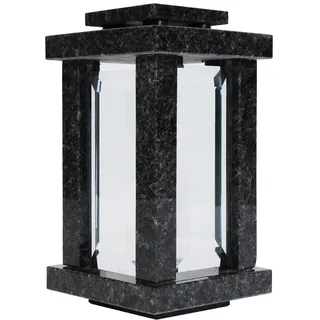 Grab-Lampe Granit Blue Night Friedhof-Leuchte Grab-Schmuck eckig Schwarz Blau