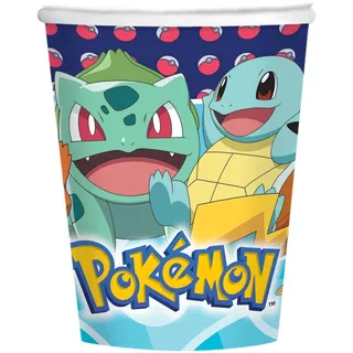 Amscan 552158 - Becher Pokemon, 8 Stück, 250 ml, Pappbecher, Einwegbecher, Kindergeburtstag