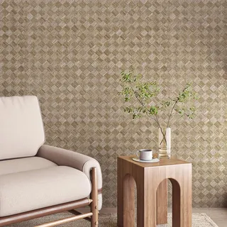 Livelynine Klebefolie Möbel Beige Schilf Rattan Struktur 3D Optik Selbstklebende Tapete Beige Boho Style Schlafzimmer Wohnzimmer Wand Tapeten für Landhaus Möbelfolie Selbstklebend Schrank 40CMx2M