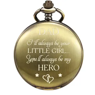 TREEWETO Pocket Watch Geschenk für Papa von Tochter Graviert Vater Pocket Uhren Kind zu Papa Geburtstag Vatertag Bronze