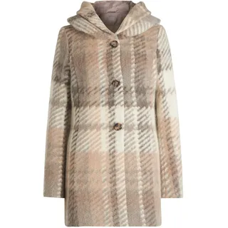 Kurzjacke AMBER & JUNE "Kurzmantel mit Kapuze", Damen, Gr. 46, weiß (weiß, taupe), Obermaterial: 55% Polyester PES. 30% Schurwolle WV. 15% Polyacryl PAN., Jacken Kurzjacke