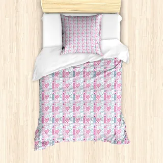 ABAKUHAUS Romantisch Mantele, Ich Liebe Dich Kalligraphie, Milbensicher Allergiker geeignet mit Kissenbezügen, 135 cm x 200 cm - 80 x 80 cm, Baby Pink Teal - Rosa