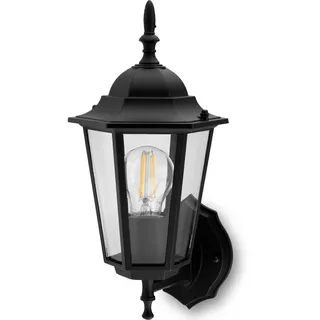 Lumiled Außenwandleuchte Vintage 230V Wandlampe Außenlampe Klassisch Wandleuchte Aluminium Schwarz Glas IP44 Wasserdicht für alle E27 Leuchtmittel Outdoor Außen Garten Retro Gartenlampe