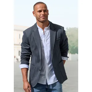 Sakko JOHN DEVIN "aus elastischer Jersey Pikee-Qualität", Herren, Gr. XL (56/58), grau (navy), Piqué, Obermaterial: 65% Baumwolle, 35% Polyester. Futter: 100% Polyester, unifarben, regular fit normal, Ärmel mit Ärmelschlitz mit Knöpfen, Sakkos Sakko, lässiges Stretchsakko mit dezentem Muster, Topseller