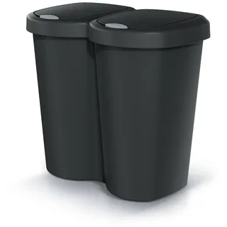 Abfallbehälter Compacta B Duo schwarz Fassungsvermögen 40 l ein Fach zwei Deckel Wandmontage NDBS40-S411 - Schwarz