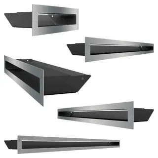 Kamin Lüftungsgitter LUFT 9×80 cm geschliffen Set 10 Stück – modernes Warmluftgitter mit verdecktem 45° Lufteinlass, Edelstahloptik ohne sichtbare Fugen, für Kaminverkleidung und Wandmontage
