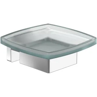 Villeroy & Boch Elements - Striking Seifenschale, Seifenablage für Wandmontage, Seifenhalter aus satiniertem Glas mit Halterung aus Messing, eckig, Chrom