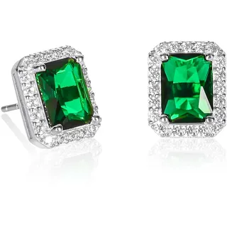 Diamond Treats grüne Ohrstecker aus 925 Sterlingsilber mit Smaragdschliff für Damen mit grünen Zirkonia-Steinen, grüne Ohrstecker aus Silber 925, Ohrringe in Grün fur Frauen