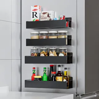 FINIBO Magnetische Ablage Kühlschrank, 4 Pack Magnetisches Gewürzregal (2 große und 2 kleine magnetregale küche), Hängeregal für kühlschrank, Küche, Mikrowelle, Waschmaschin