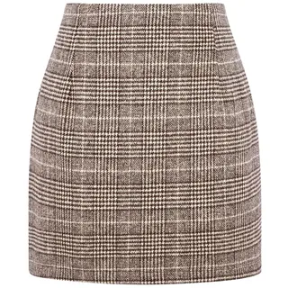 Kinghua Damen-Bleistiftrock aus Wolle, kariert, für Herbst und Winter, hohe Taille, figurbetont, Bleistiftrock, Kaffee Neu, Mittel