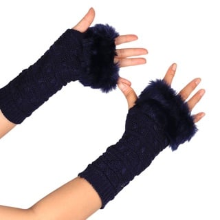 MoreChioce Kunstfell Armstulpen,Damen Winter Wärm Handschuhe Kunstpelz Handwärmer Manschetten Gestrickte Stulpen Handstulpen Armmanschette,Marine