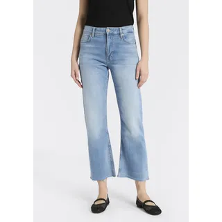 7/8-Jeans BOSS ORANGE "SOFT KICK FLARE 2.0 Premium Damenmode", Damen, Gr. 28, Länge 29, bright blau 435, Denim/Jeans, Obermaterial: 99% Baumwolle, 1% Elasthan, unifarben, regular fit 7/8-Länge, Jeans 7/8-Jeans, Stretch-Denim, offener Saum