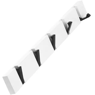 YunNasi Hakenleiste Holz Kleiderhaken Klappbar Garderobenleiste Wand Garderobenhaken mit 5 Faltbar Haken für Jacken Mäntel Schals Hüten Handtaschen(Weiß,5 Haken,42cm)
