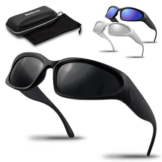 Netrox® Sonnenbrille - Sportbrille mit ETUI und Mikrofaser Beutel - Sonnenbrillen verspiegeltem Glas in drei Farben UV400 Schutz - Schnelle Rave Techno Sport Brille - Damen und Herren - Schwarz