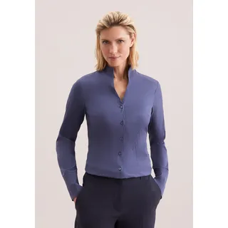 Klassische Bluse SEIDENSTICKER, Damen, Gr. S(36), blau (dunkelblau), 75% Baumwolle, 22% Polyamid, 3% Elasthan, unifarben, slim fit, ohne Ausschnitt, Blusen Klassische Bluse, 1/1 Stehkragen Uni