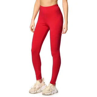 Merry Style Leggings Damen Baumwolle für das ganze Jahr Bequeme Leggings Blickdicht Damen Ideal für Yoga Sport Gym und Freizeit MS10-198 (Rot, XL)